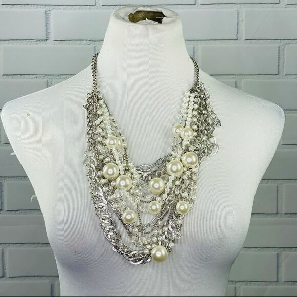 T&J Designs SILVER Pearls & Chains Necklace - Picture 3 of 10